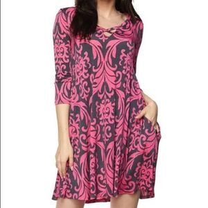 SOL R.H.R. Pink Charcoal Perfection Fleur De Floof Stretch 3/4 Sleeve Pocket Dre